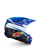 Alpinestars jeugd SM3 Falcon helm, blauw-witte motorcrosshelm met roze en gele graphics, ECE 22.06-gecertificeerd.