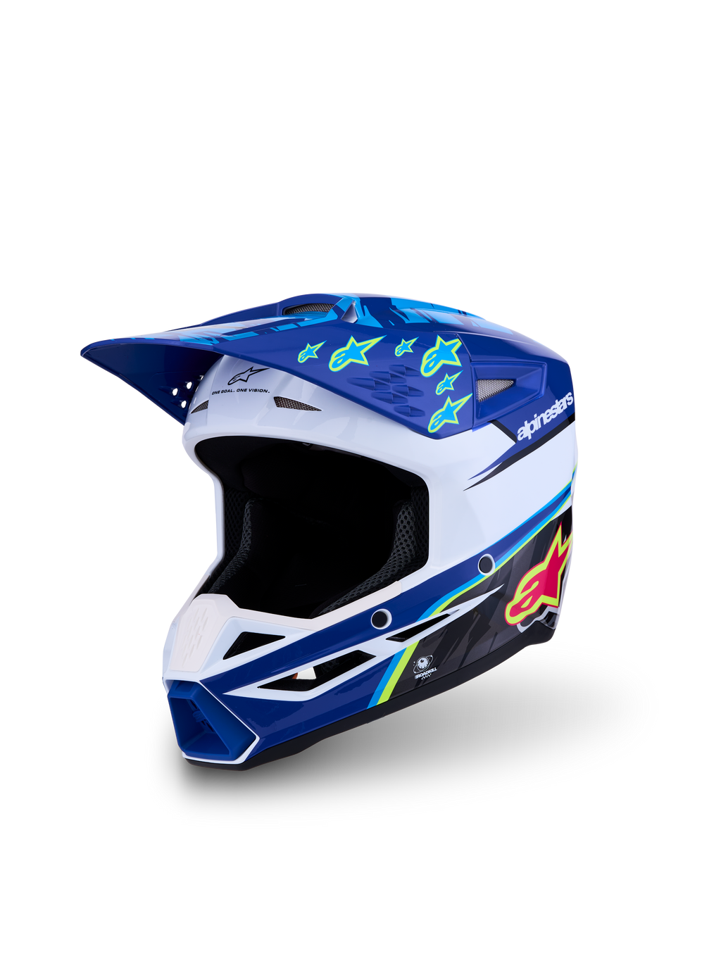 Alpinestars Jeugd SM3 Falcon helm ECE06, blauwe en witte motorcrosshelm met neongele accenten, ECE 22.06-gecertificeerd voor off-road en MX.