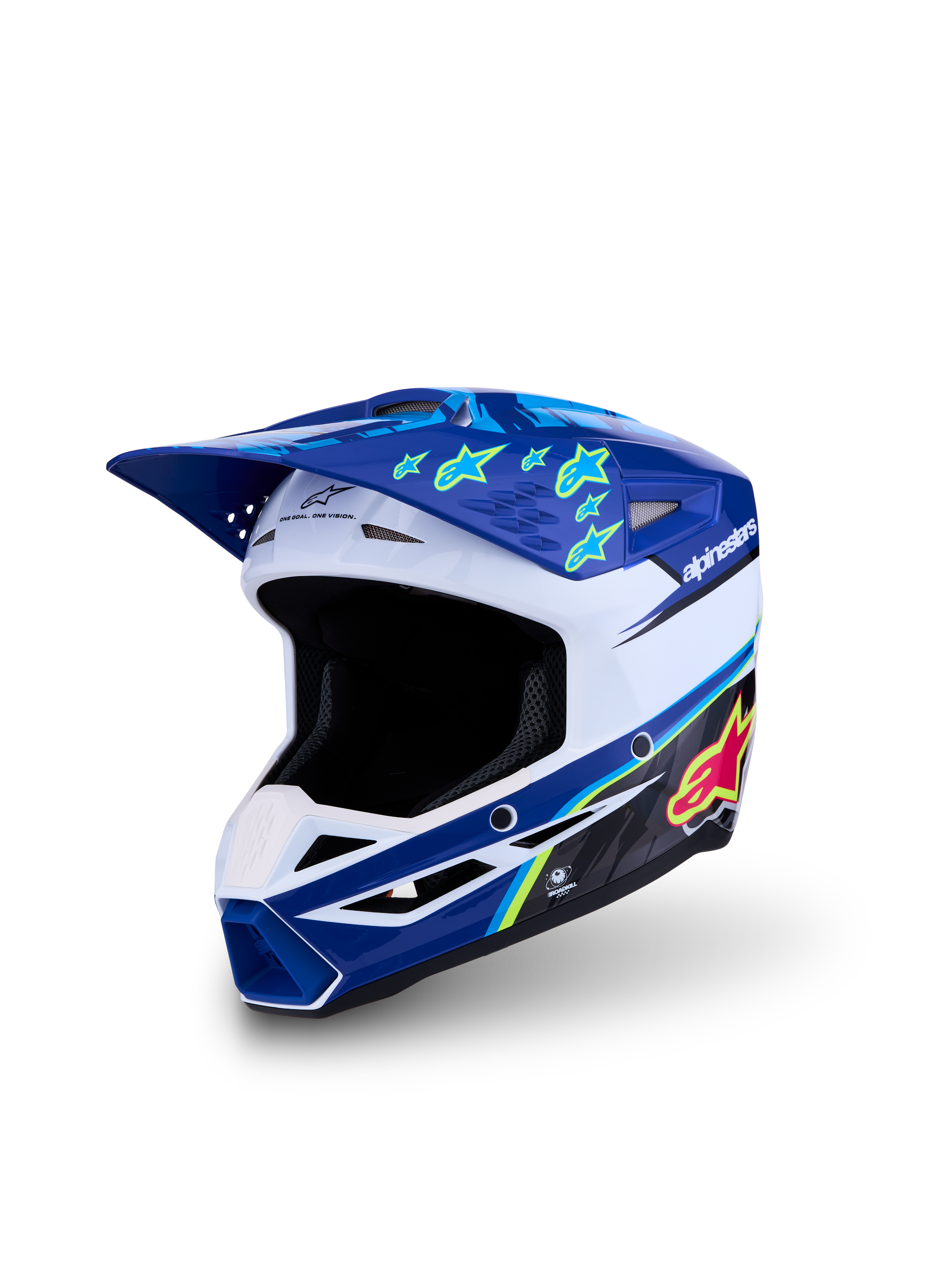 Alpinestars Jeugd SM3 Falcon helm ECE06, blauwe en witte motorcrosshelm met neongele accenten, ECE 22.06-gecertificeerd voor off-road en MX.