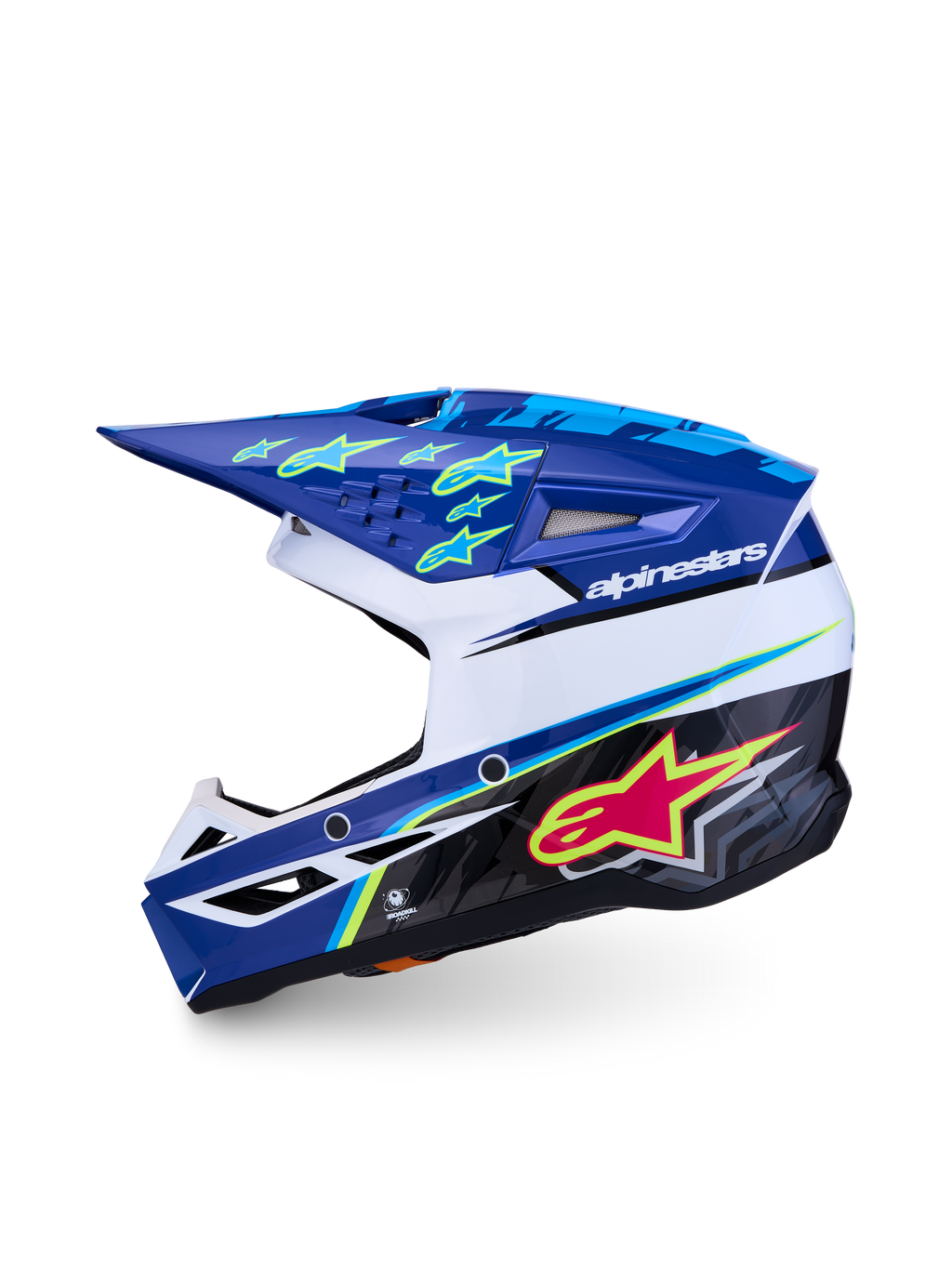 Alpinestars Jeugd SM3 Falcon motorcrosshelm in blauw en wit, ECE-gecertificeerd, lichtgewicht polymeer schaal.