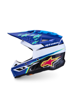 Alpinestars Jeugd SM3 Falcon motorcrosshelm in blauw en wit, ECE-gecertificeerd, lichtgewicht polymeer schaal.