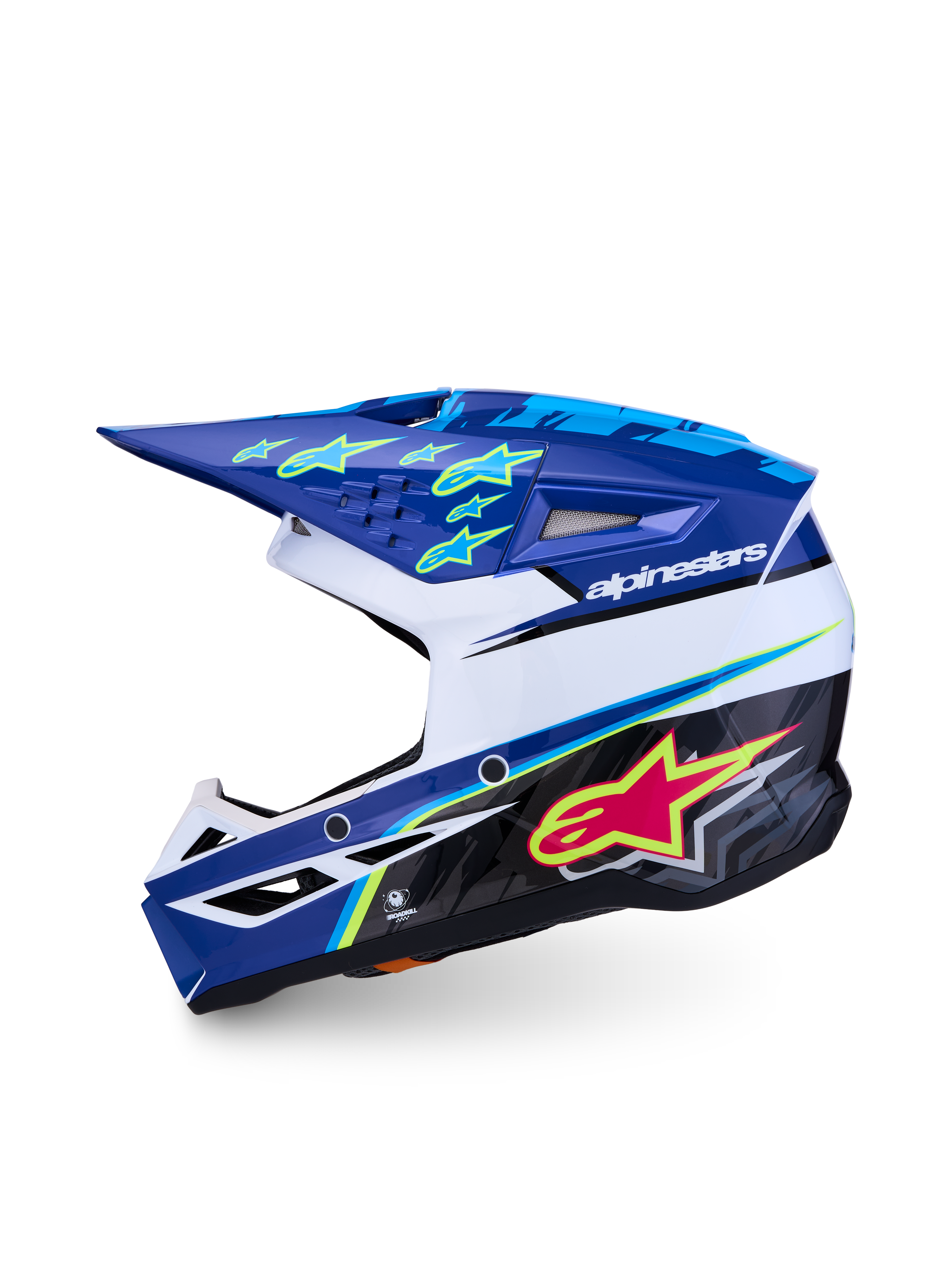 Alpinestars Jeugd SM3 Falcon motorcrosshelm in blauw en wit, ECE-gecertificeerd, lichtgewicht polymeer schaal.