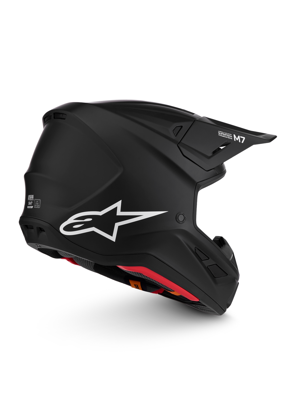 Alpinestars S-M7 Solid Helm ECE06, matzwarte motocrosshelm met wit sterlogo en aerodynamisch ontwerp.