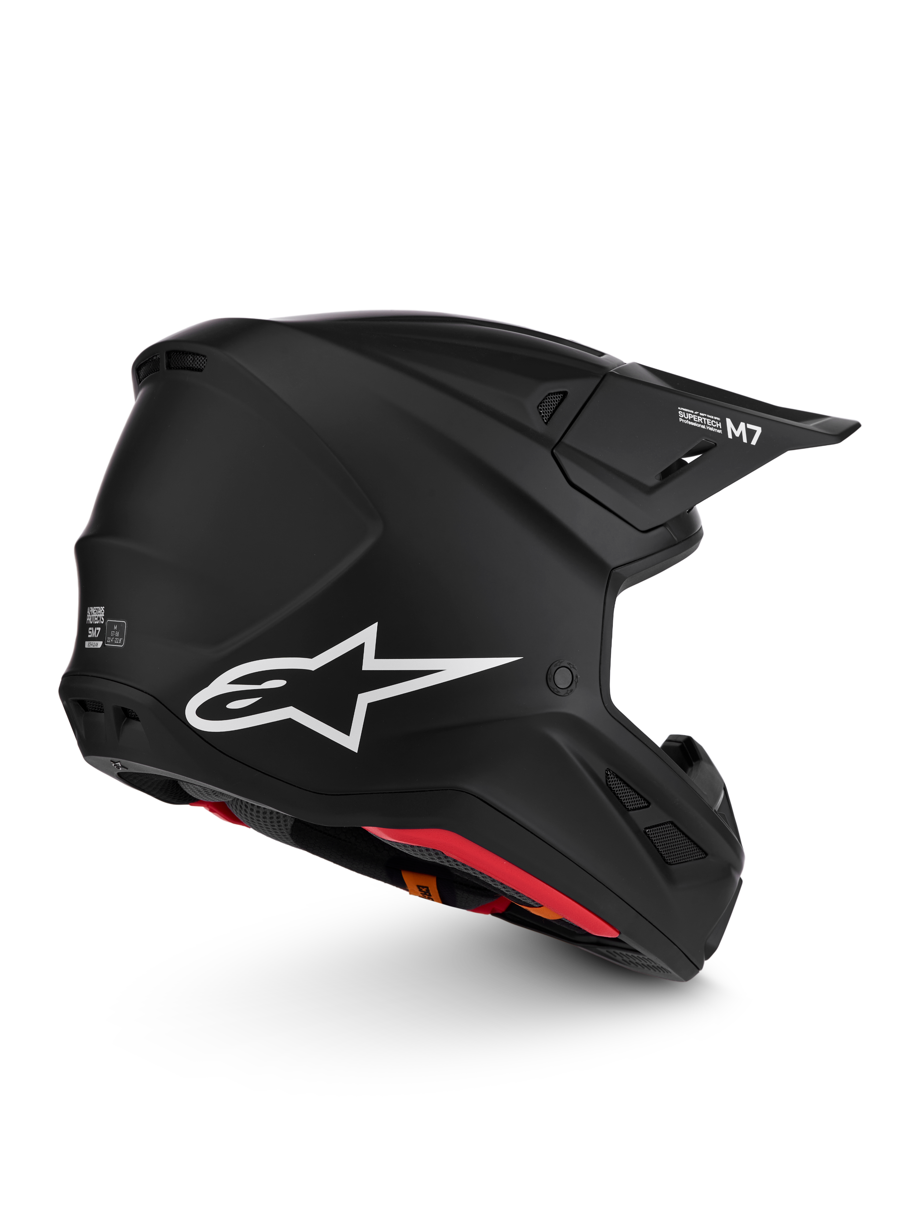 Alpinestars S-M7 Solid Helm ECE06, matzwarte motocrosshelm met wit sterlogo en aerodynamisch ontwerp.
