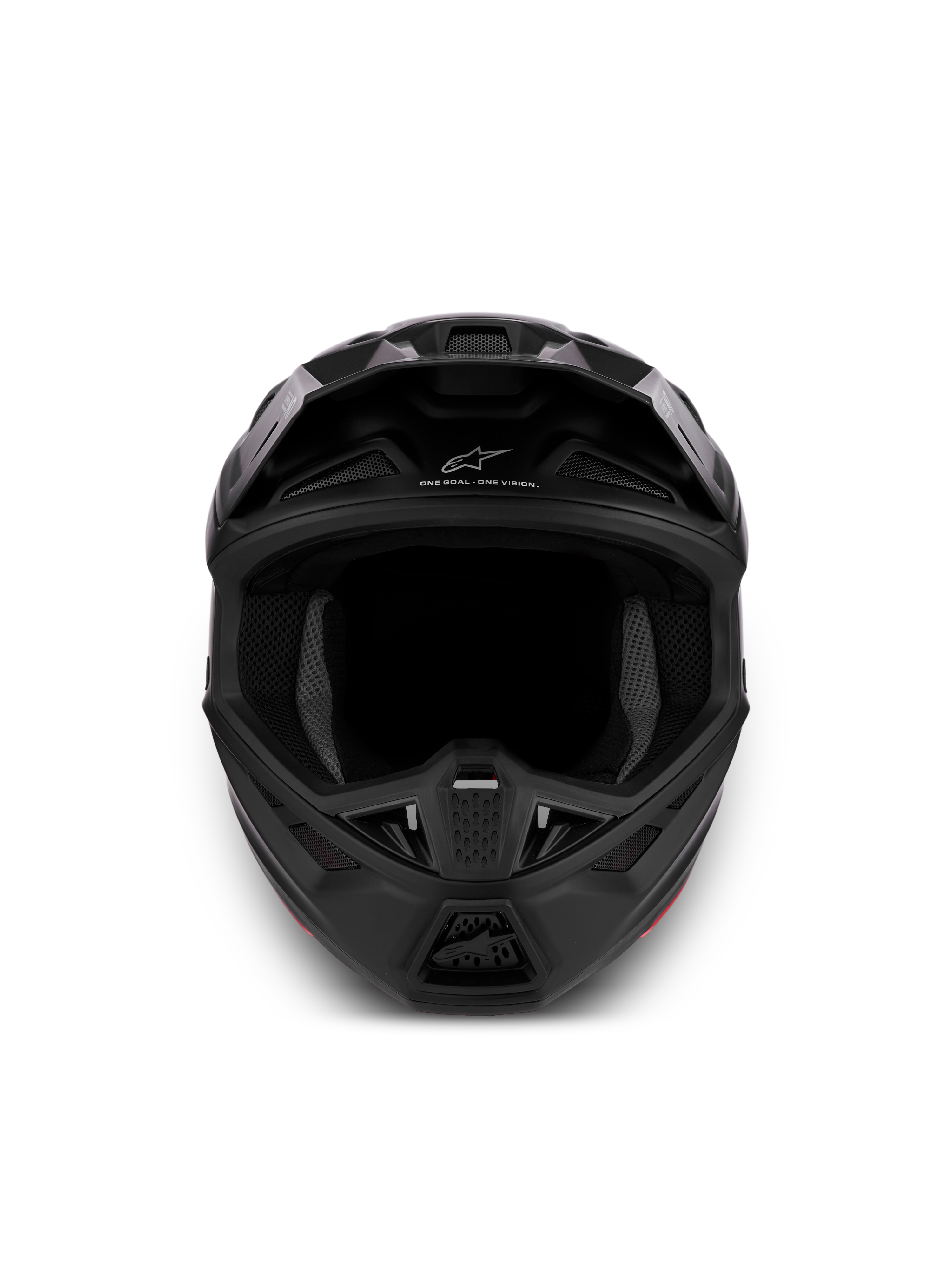 Alpinestars S-M7 Solid helm ECE06, matzwarte motorcrosshelm met aerodynamische schaal en ventilatie.