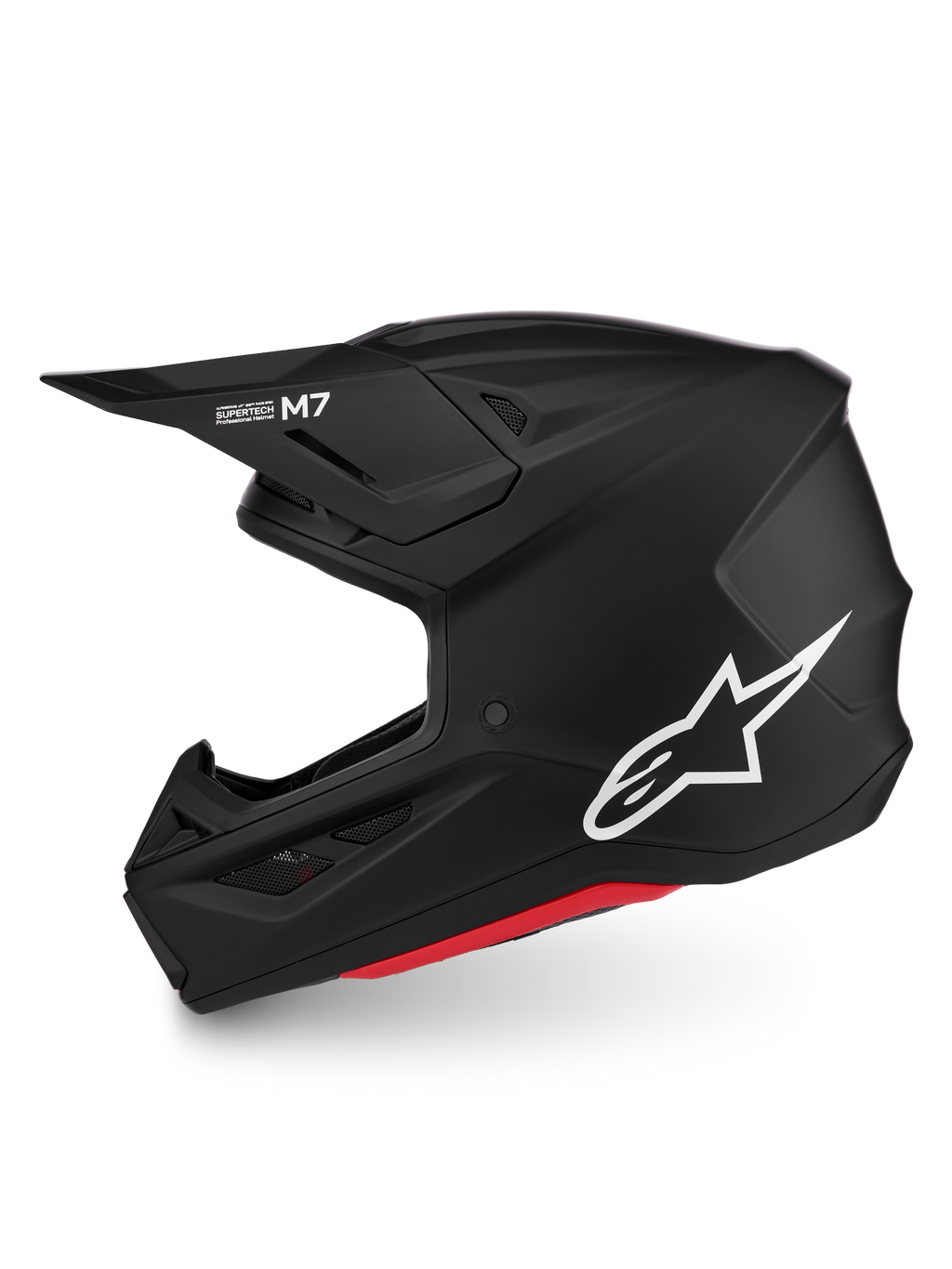 Alpinestars S-M7 Solid helm, matzwarte motorcrosshelm met wit logo, aerodynamisch ontwerp, ECE 22.06-gecertificeerd.