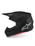 Alpinestars S-M7 Solid helm, matzwarte motorcrosshelm met wit logo, aerodynamisch ontwerp, ECE 22.06-gecertificeerd.