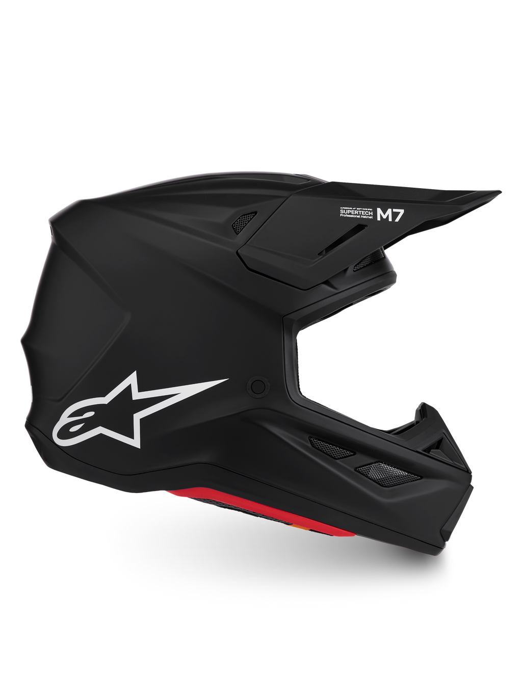 Alpinestars S-M7 Solid helm, matzwarte motocrosshelm voor offroad rijden met wit Astar-logo, ECE 22.06 gecertificeerd.