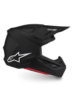 Alpinestars S-M7 Solid helm, matzwarte motocrosshelm voor offroad rijden met wit Astar-logo, ECE 22.06 gecertificeerd.