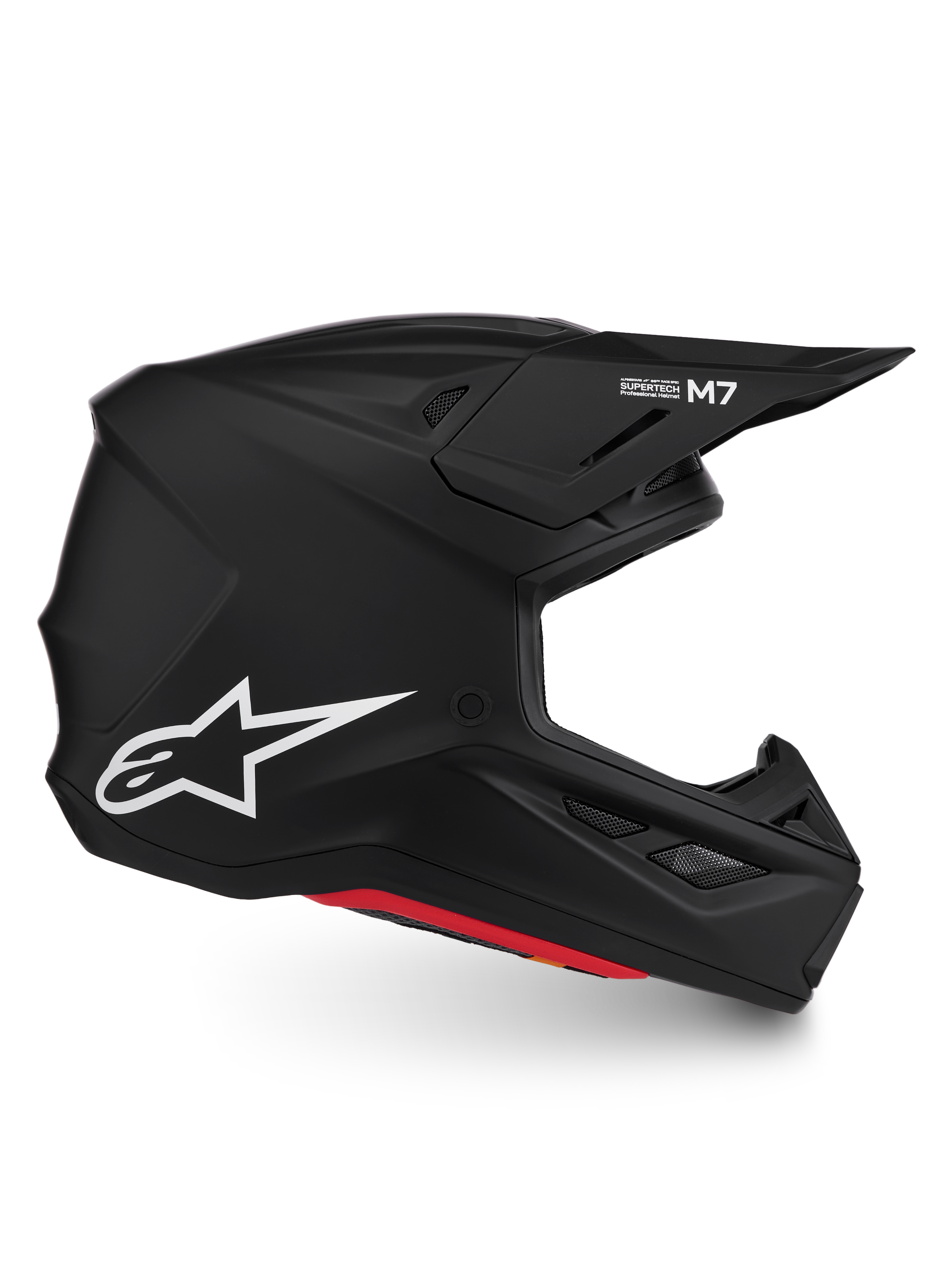Alpinestars S-M7 Solid helm, matzwarte motocrosshelm voor offroad rijden met wit Astar-logo, ECE 22.06 gecertificeerd.