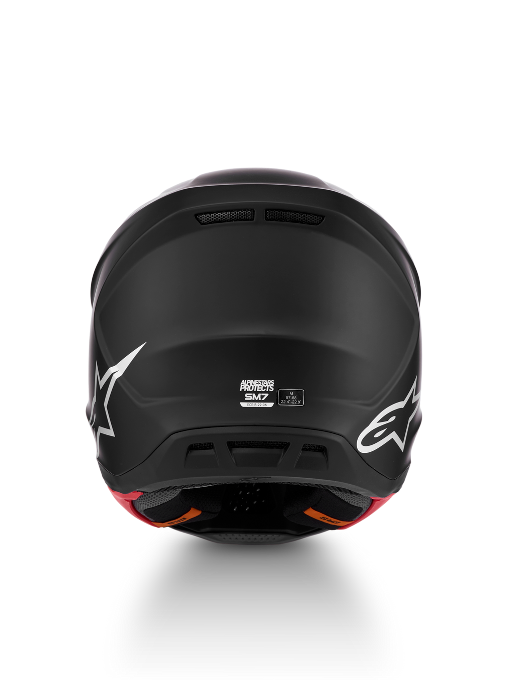 Alpinestars S-M7 Solid helm, mat zwarte motocrosshelm achteraanzicht, maat M, ECE 22.06-gecertificeerd