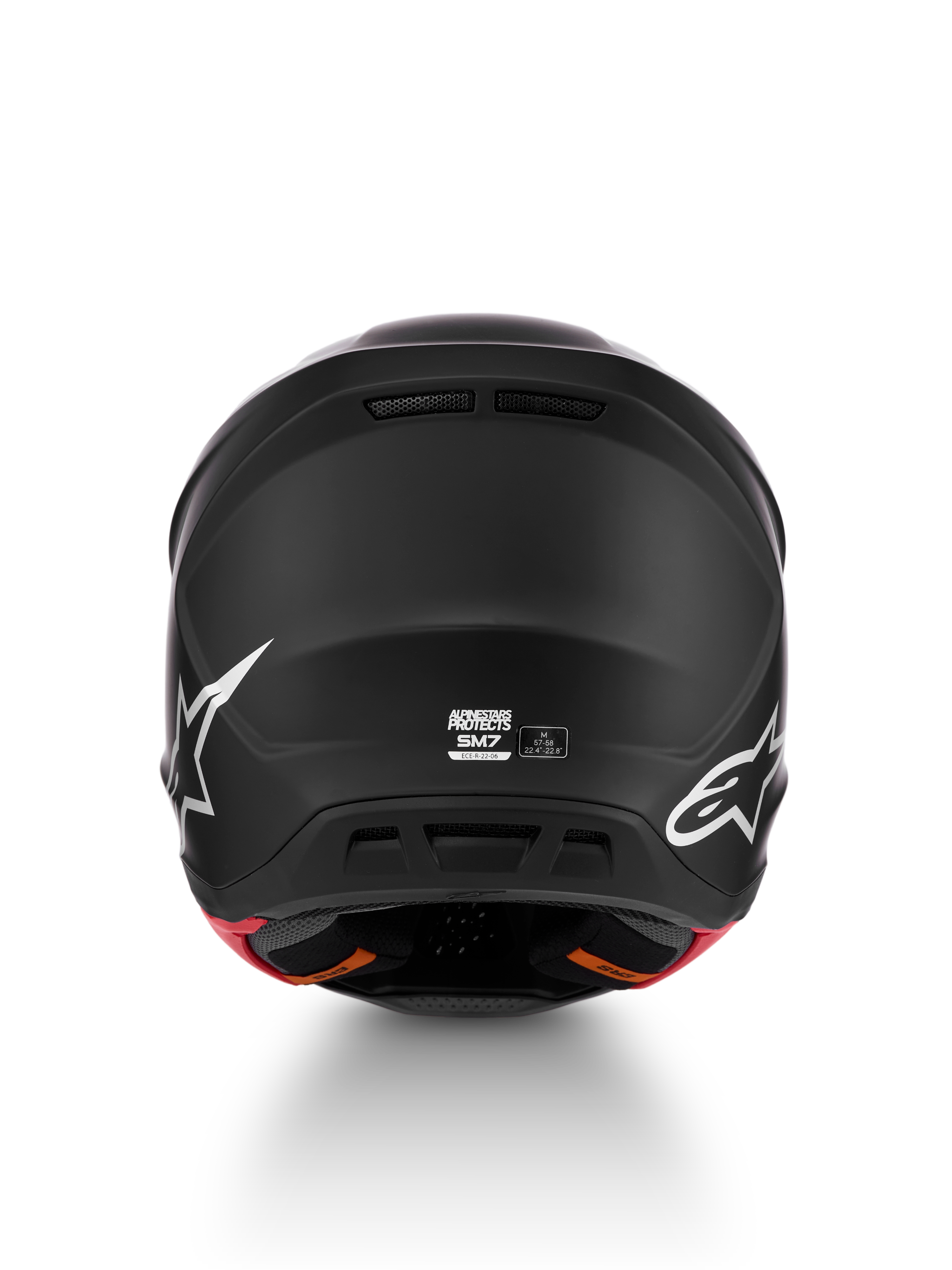 Alpinestars S-M7 Solid helm, mat zwarte motocrosshelm achteraanzicht, maat M, ECE 22.06-gecertificeerd
