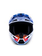Alpinestars S-M7 Core Helmet ECE06, White and Blue Motocross Helmet with Orange accents and advanced ventilation vents.