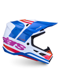 Alpinestars S-M7 Core ECE06, casque de motocross blanc et bleu, accents roses et orange, fini brillant, certifié ECE 22.06.