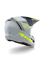 Alpinestars S-M3 Youth Radium Helmet ECE 22.06, Motocross Helmet, Gray Black and Fluorescent Yellow Matte, rear three-quarter view showing bold yellow branding and star logo, sleek aerodynamic shell with ventilation for off-road riding