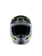 Alpinestars S-M3 Youth Radium Helmet, Motocross Helmet, Gray Black and Yellow Fluo Matte, front view featuring an aggressive angular shell, vibrant yellow logos on the sides and peak, matte finish designed for youth off-road and MX racing.