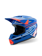Casque Alpinestars S-M3 Youth Wurx, casque de motocross, bleu brillant avec graphismes rouges et blancs, design aérodynamique doté d'une visière proéminente et de multiples ports de ventilation, conçu pour le tout-terrain et le MX pour les jeunes pilotes