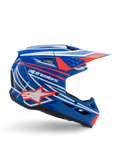 Alpinestars S-M3 Youth Wurx Helmet, casque de motocross pour jeunes, bleu avec motifs rouges et blancs, profil latéral avec visière aérodynamique, fentes de ventilation et logo étoile, finition brillante, certifié ECE 22.06