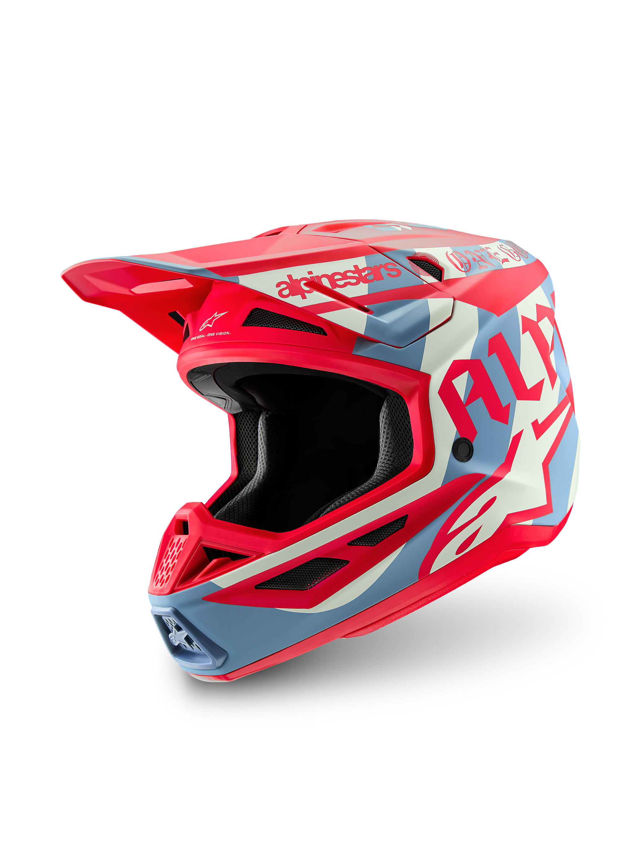 Casque Alpinestars S-M7 Beast Coast, finition gris et orange mat, design aérodynamique pour motocross et tout-terrain.