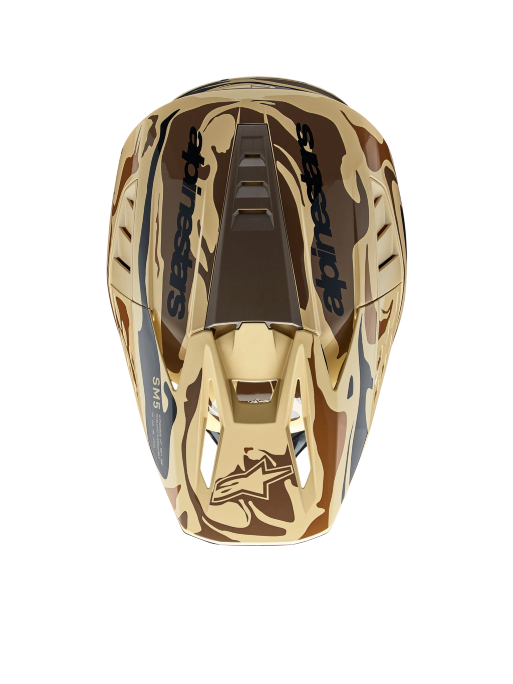 Alpinestars S-M5 Mineral motorcrosshelm in donkerbruin mat camo, lichtgewicht en geventileerde schaal, ECE 22.06.