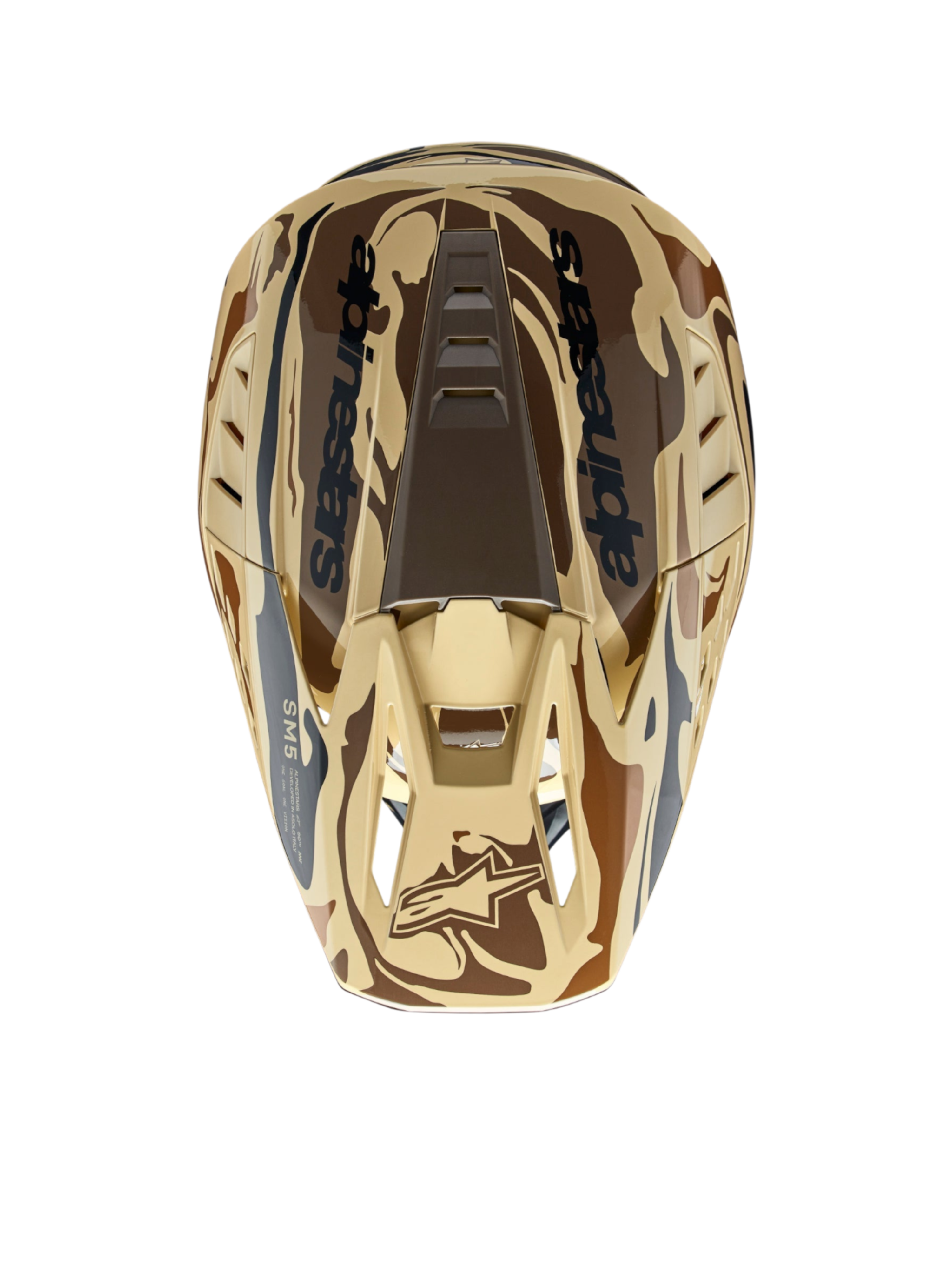 Alpinestars S-M5 Mineral motorcrosshelm in donkerbruin mat camo, lichtgewicht en geventileerde schaal, ECE 22.06.