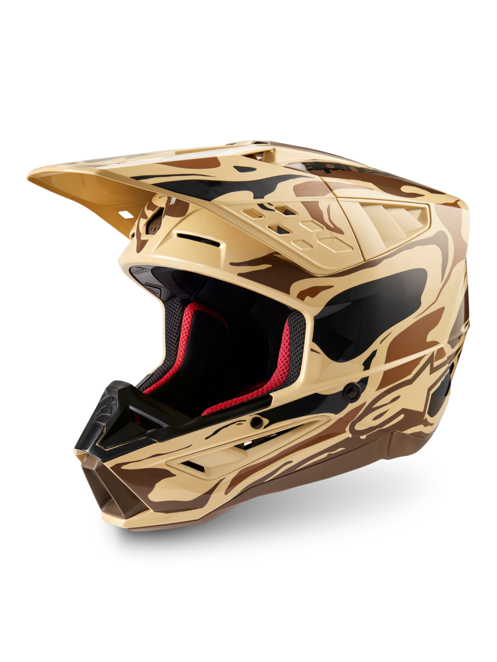 Alpinestars S-M5 Mineral helm, motocrosshelm voor terreinrijden, donkerbruine camo, ECE 22.06-gecertificeerd.