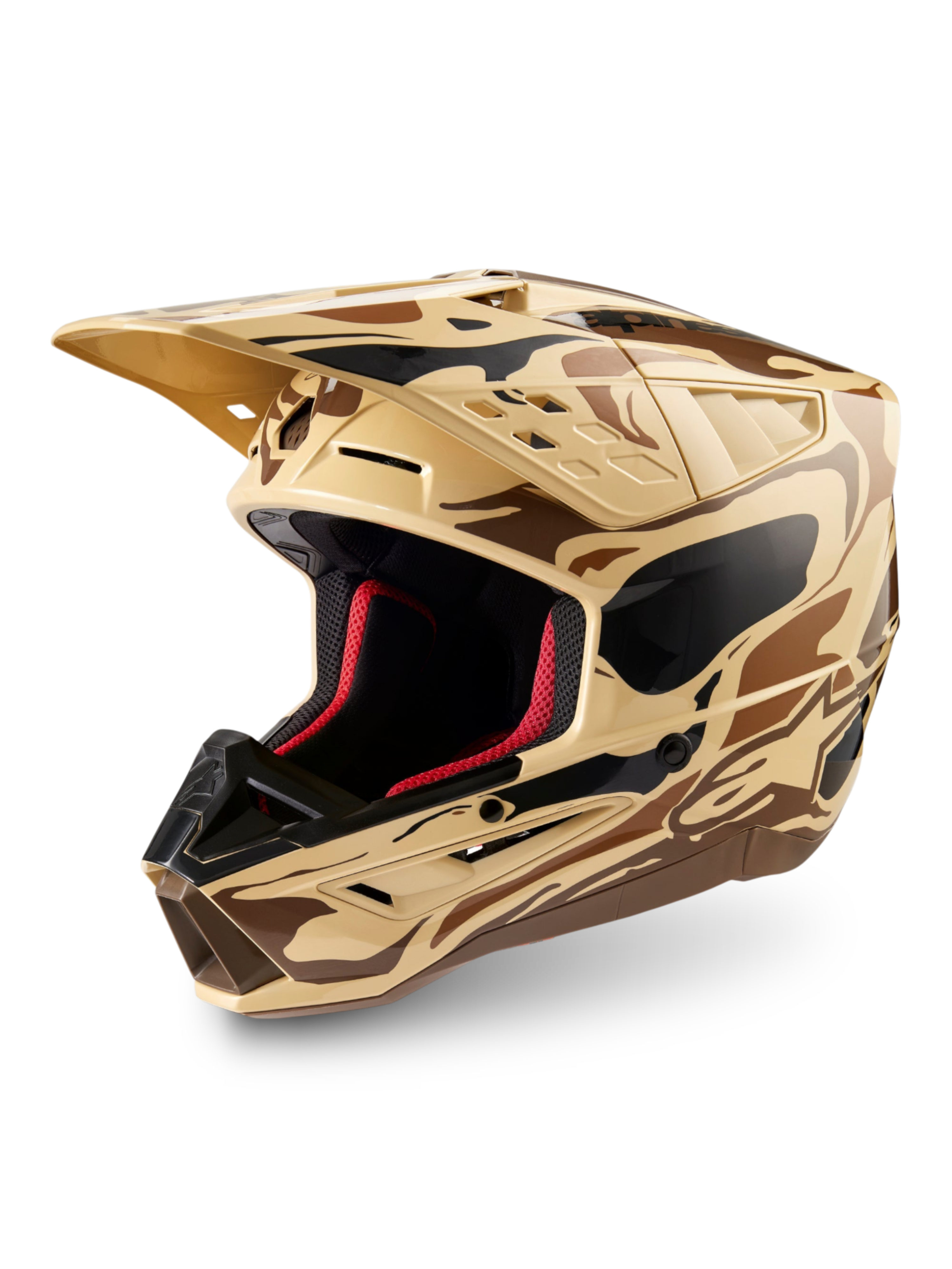 Alpinestars S-M5 Mineral helm, motocrosshelm voor terreinrijden, donkerbruine camo, ECE 22.06-gecertificeerd.
