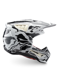 Alpinestars S-M5 Mineral Helmet, Cool Gray and Dark Gray Motocross Helmet, ECE 22.06 certified with camouflage graphic.