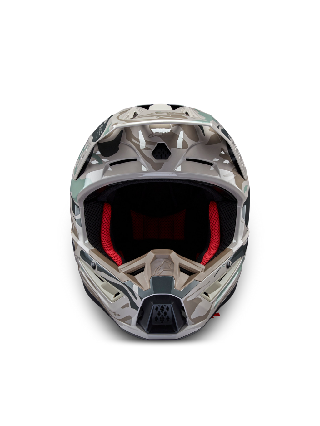 Alpinestars S-M5 Mineral ECE 22.06 helm, motorcrosshelm in warm grijs en celadon groen glanzend, lichtgewicht thermoplastische schaal.