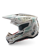 Alpinestars S-M5 Mineral helm, glanzende warm grijze en Celadon groene camo motorcrosshelm, ECE 22.06-gecertificeerd.