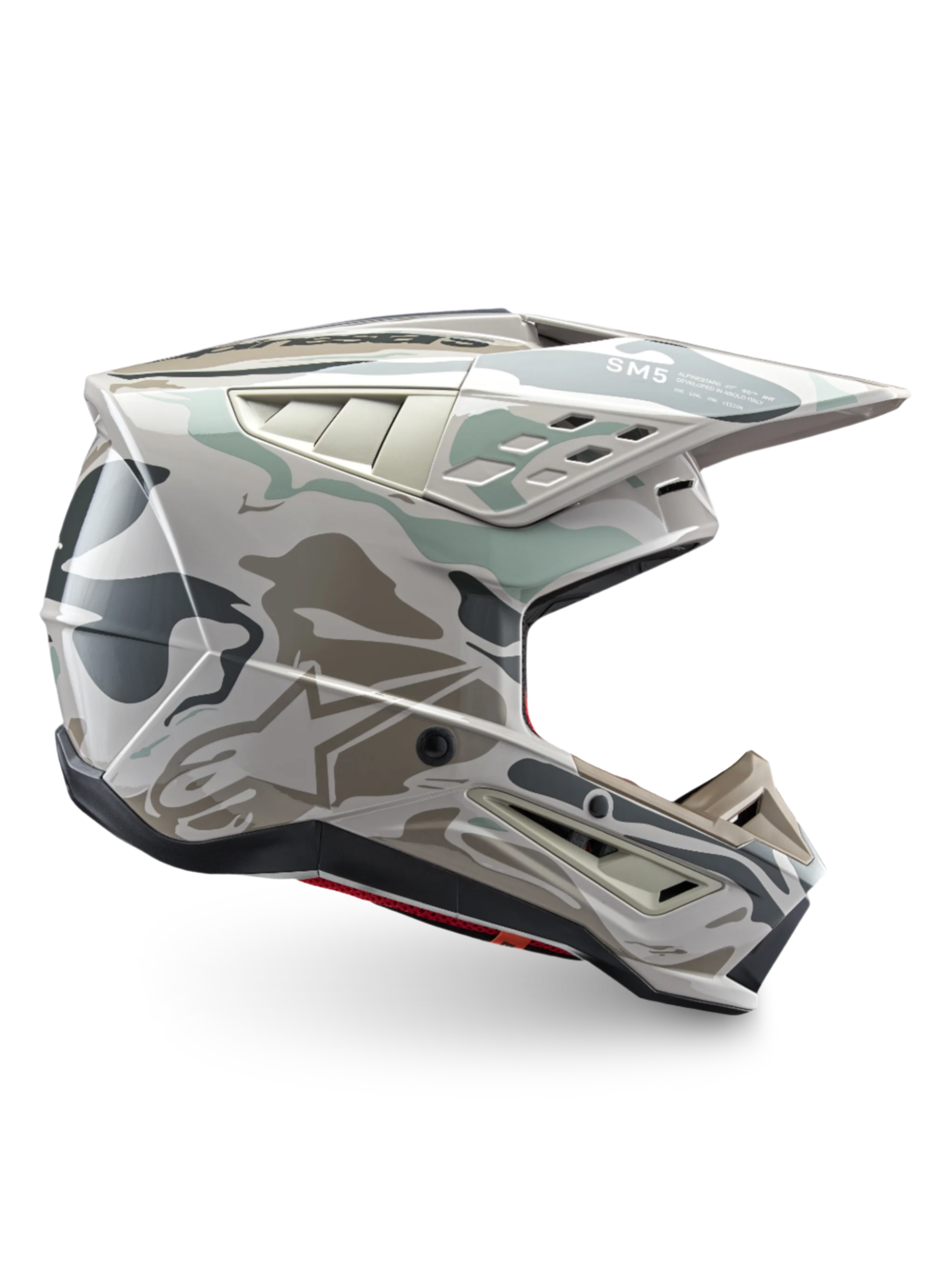 Alpinestars S-M5 Mineral, casque de motocross gris chaud et vert céladon, protection tout-terrain certifiée ECE 22.06