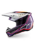Alpinestars S-M5 Sail helm, paars en zwarte motocrosshelm, ECE 22.06-gecertificeerd, slagvast thermoplastisch materiaal.