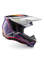 Alpinestars S-M5 Sail ECE 22.06 helm, motocrosshelm in glanzend paars, zwart en zilver, CE-gecertificeerd voor off-road racing en MX.