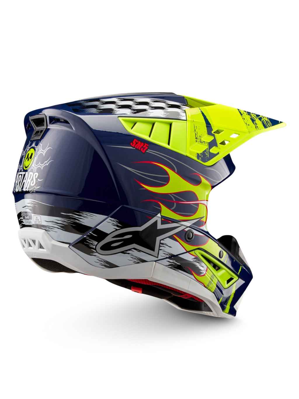 Alpinestars S-M5 Rash helm, motocross off-road, glanzend nacht marine en geel fluo, ECE 22.06-gecertificeerd.