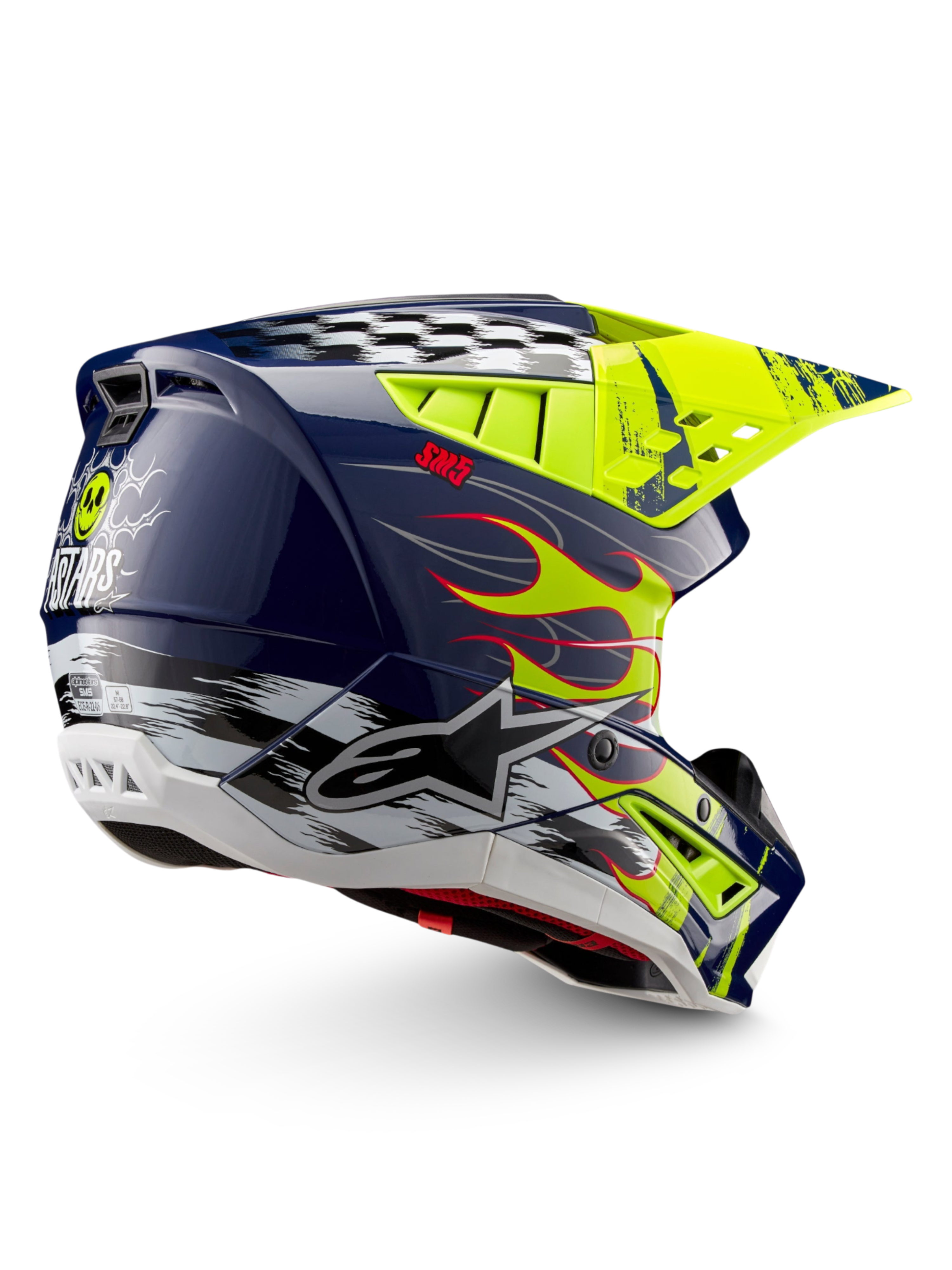 Alpinestars S-M5 Rash helm, motocross off-road, glanzend nacht marine en geel fluo, ECE 22.06-gecertificeerd.