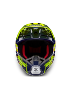 Alpinestars S-M5 Rash helm, motocrosshelm in donkerblauw en geel fluo, vooraanzicht met rode padding, ECE 22.06.