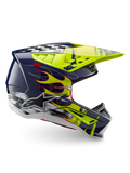 Alpinestars S-M5 Rash helm, motocrosshelm in nachtmarine en geel fluo met vlammen, ECE 22.06-gecertificeerd.