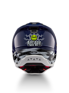 Alpinestars S-M5 Rash helm, motorcrosshelm in donkerblauw en geel met schedelprint, ECE 22.06-gecertificeerd.