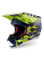 Alpinestars S-M5 Rash helm ECE 22.06, motocrosshelm in nacht marine en geel fluo, glanzend met hoogwaardige bescherming.