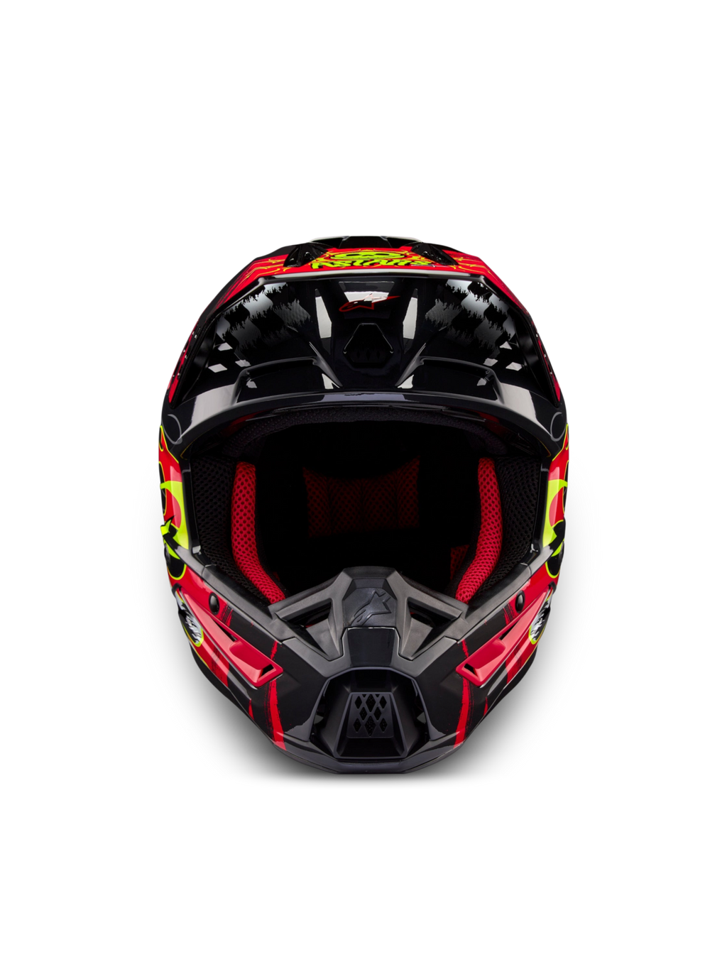 Alpinestars S-M5 Rash ECE 22.06 helm, motocross off-road helm in donkergrijs en helderrood, geventileerde thermoplastische schaal, ECE-gecertificeerd.
