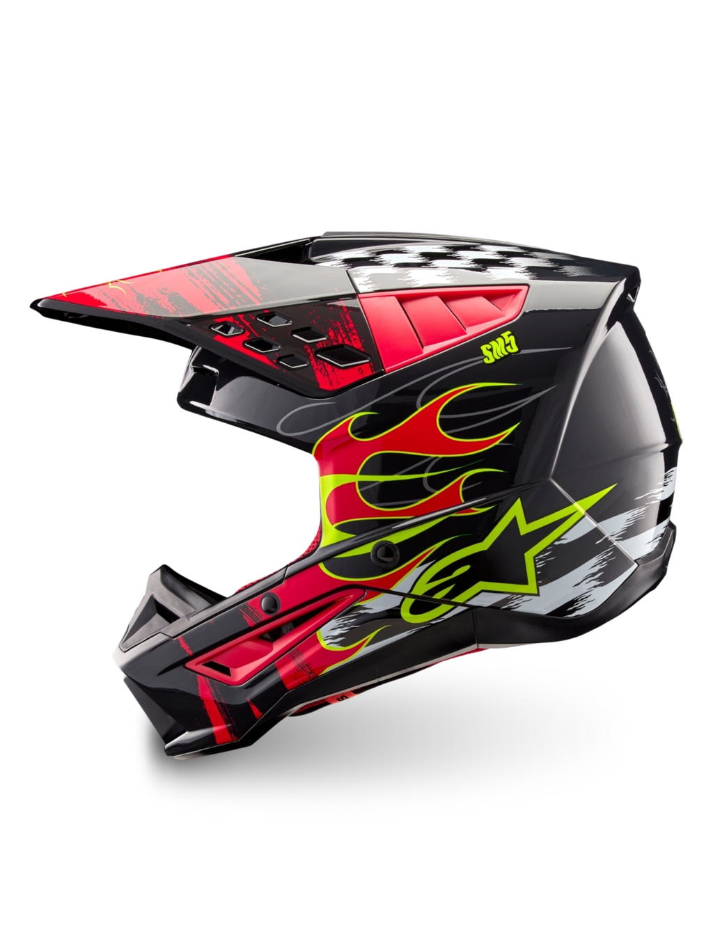 Alpinestars S-M5 Rash ECE 22.06 helm, motocrosshelm, donkergrijs en helderrood, lichtgewicht thermoplastische schaal.