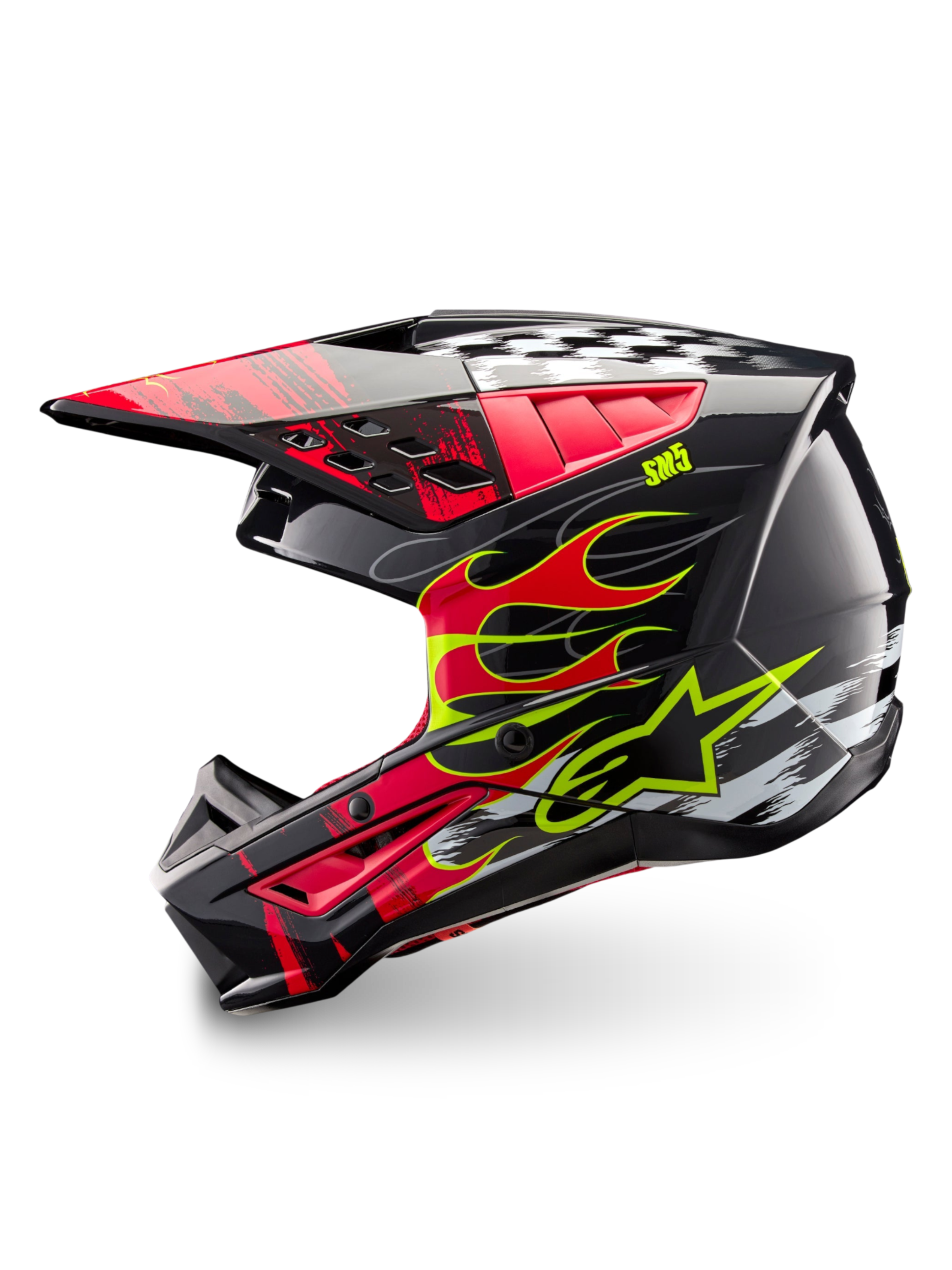 Alpinestars S-M5 Rash ECE 22.06 helm, motocrosshelm, donkergrijs en helderrood, lichtgewicht thermoplastische schaal.