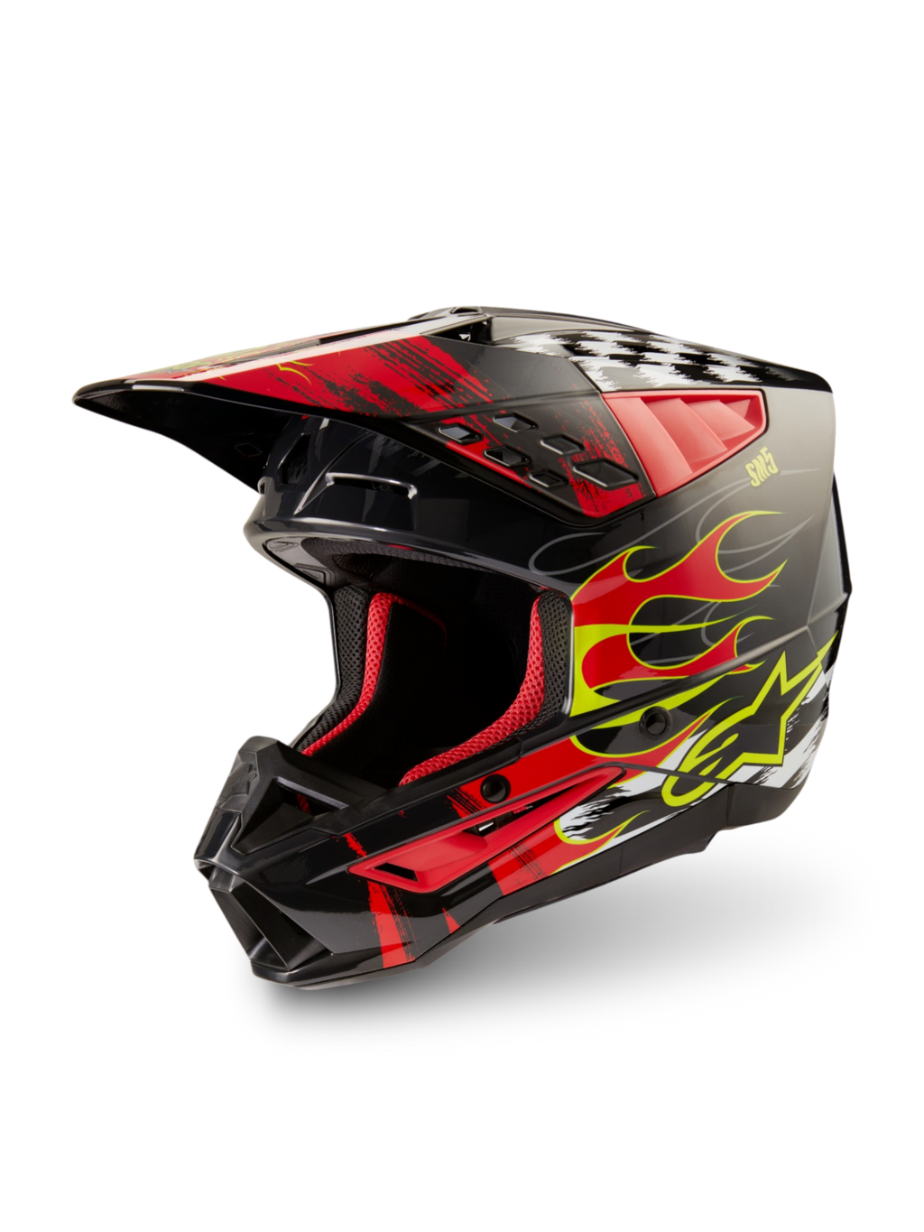 Alpinestars S-M5 Rash ECE 22.06 helm, motocrosshelm voor off-road, donkergrijs en helderrood glanzend, lichtgewicht bescherming.