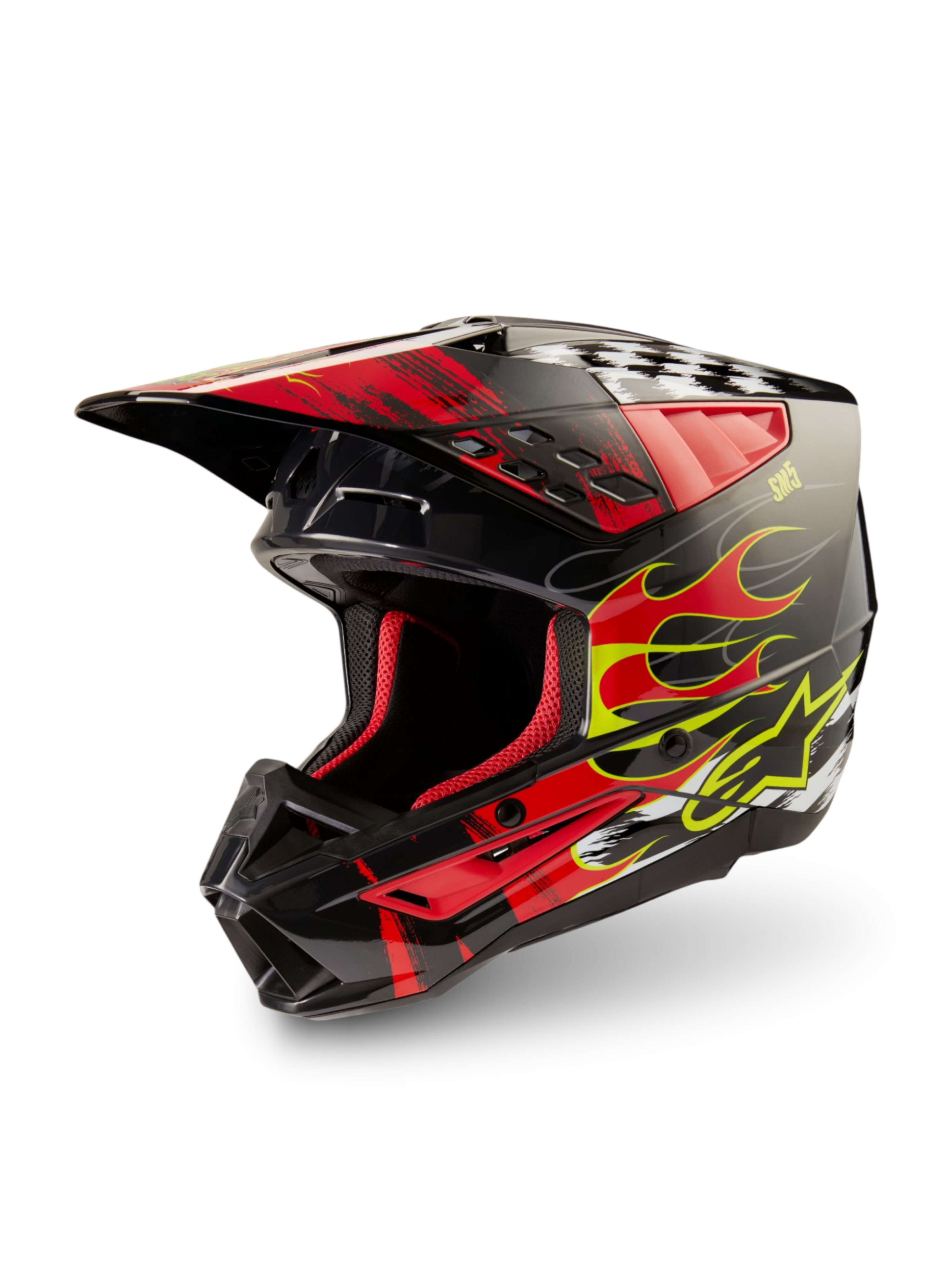 Alpinestars S-M5 Rash ECE 22.06 helm, motocrosshelm voor off-road, donkergrijs en helderrood glanzend, lichtgewicht bescherming.