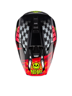 Alpinestars S-M5 Rash ECE 22.06 motocrosshelm, donkergrijs en helderrood, bovenaanzicht met schedelgrafiek.