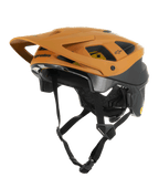 Alpinestars Vector Tech Zeal helm, MTB-mountainbikehelm, oranje en zwart met geel Mips-logo, voorzien van een groot vizier aan de voorkant, meerdere ventilatieopeningen en een verstelbare kinband, ontworpen voor trailbescherming op onverhard terrein