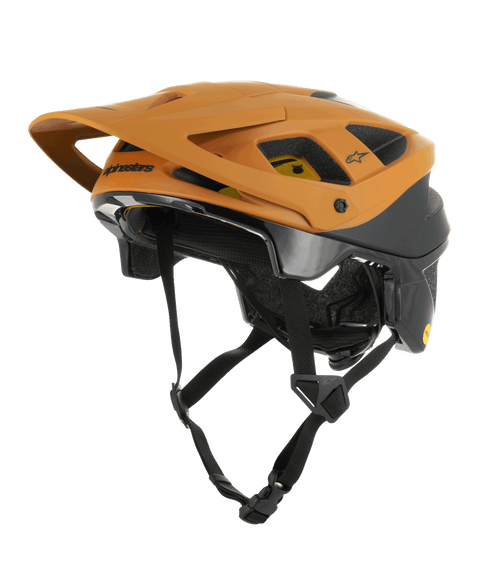 Casque Alpinestars Vector Tech Zeal, casque de VTT, orange et noir avec logo Mips jaune, doté d'une grande visière avant, de multiples ports de ventilation et d'une sangle de menton réglable, conçu pour la protection en tout-terrain