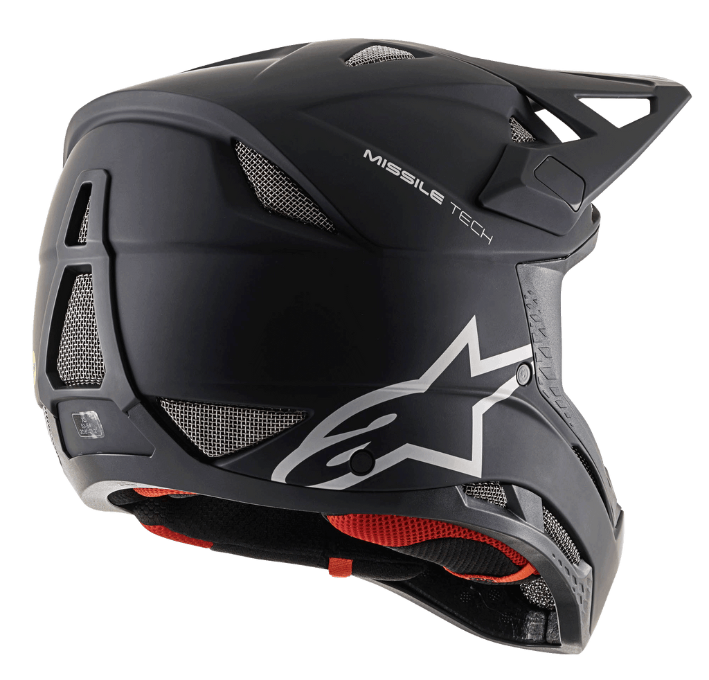 Missile Tech Solid Helmet, matte black full-face downhill MTB helmet with mesh vents and Alpinestars logo.