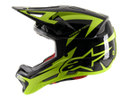 Alpinestars Missile Tech-Air Fullface-Helm, MTB-Fullface-Helm, Schwarz und Gelb Fluo Glänzend, Seitenansicht mit großem gelbem Stern-Logo, Mesh-Belüftungsöffnungen und aerodynamischem Visier für Downhill-Mountainbiking.