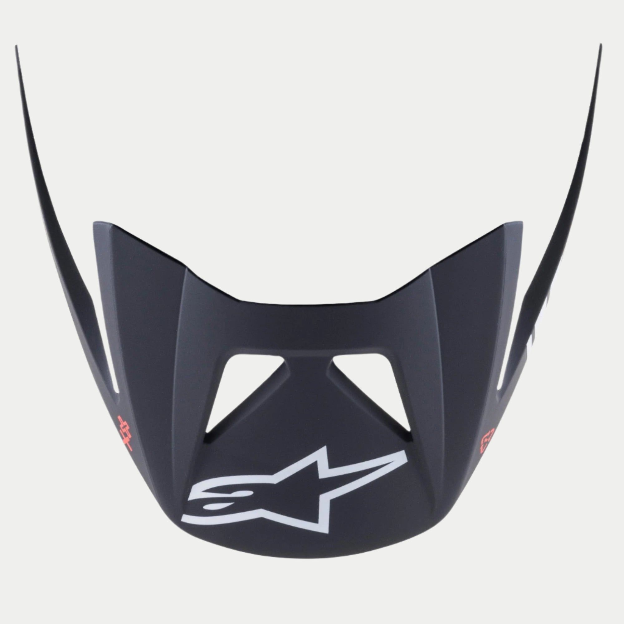 Alpinestars Visor Vector Tech A1, visière de remplacement pour casque VTT, finition noir mat et gris clair, logo Astars blanc proéminent sur le devant, design angulaire à clipser avec découpes de ventilation